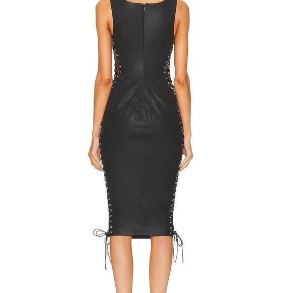 NEW NWT Miaou Andaz Dress in Black FWRD leather midi lace up - Picture 6 of 11